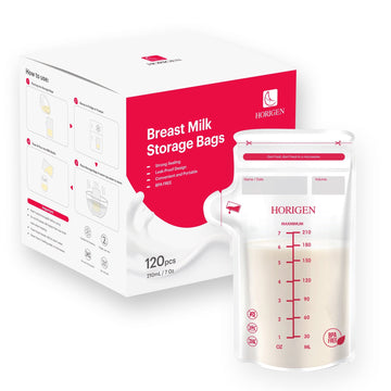 Horigen Breastmilk Storage Bags, 120 Count, 7 oz 210mlBaby Essentials,BPA-Free Freezer Safe Breastmilk Bags with Date Labels, Leak-Proof Double Zipper for Travel