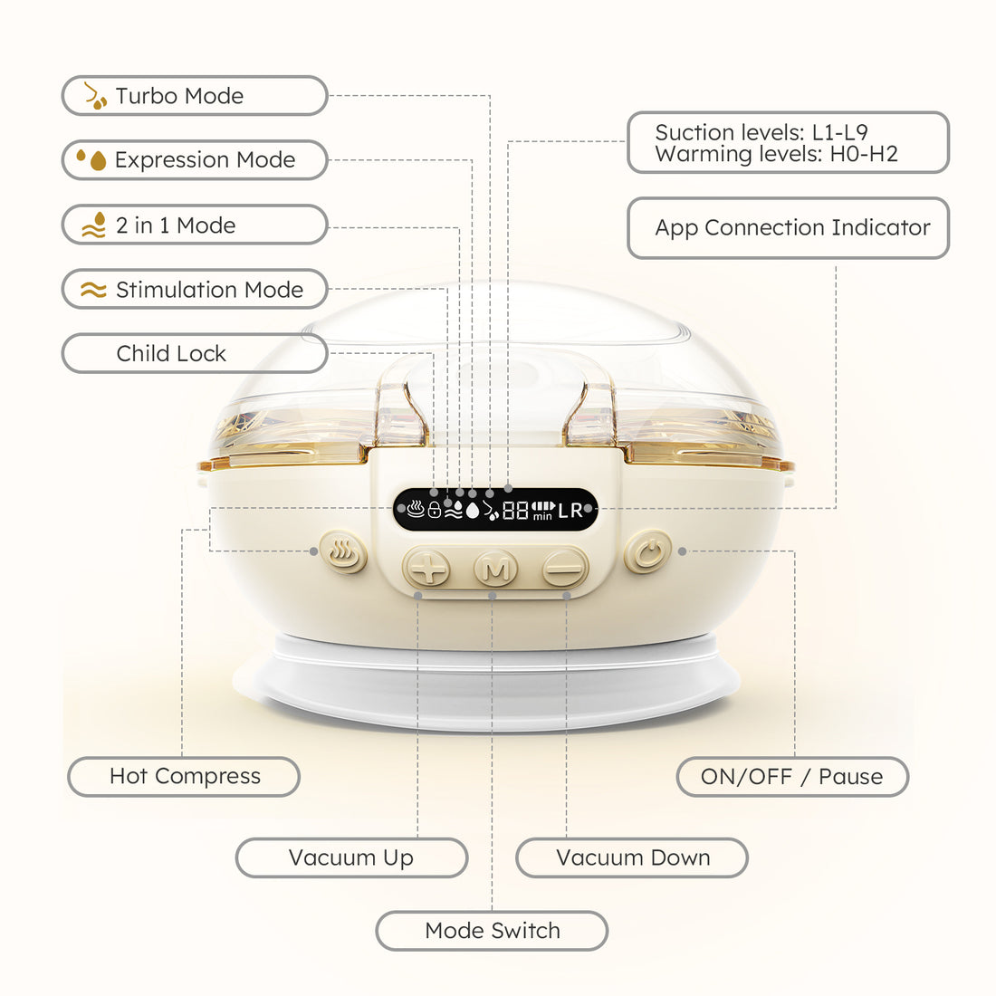App Control Electric Wearable Vibrate Heated Breast Pump with Heat Mode