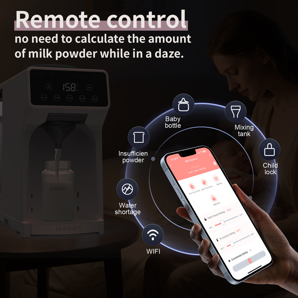 Formlas Machine HORIGEN Automatic Baby Formula Maker with App Control, Smart Formula D