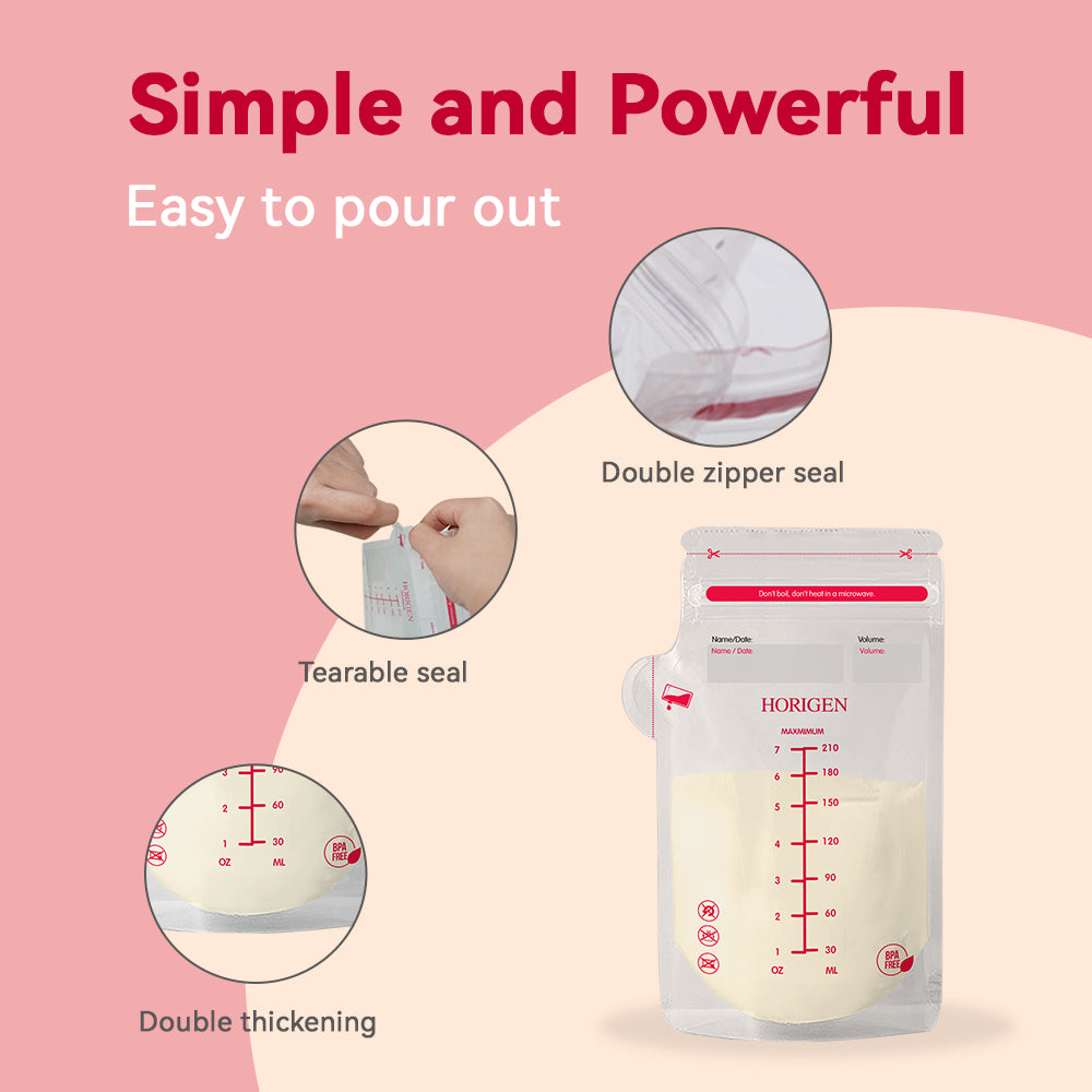 Horigen Breastmilk Storage Bags, 120 Count, 7 oz 210mlBaby Essentials,BPA-Free Freezer Safe Breastmilk Bags with Date Labels, Leak-Proof Double Zipper for Travel