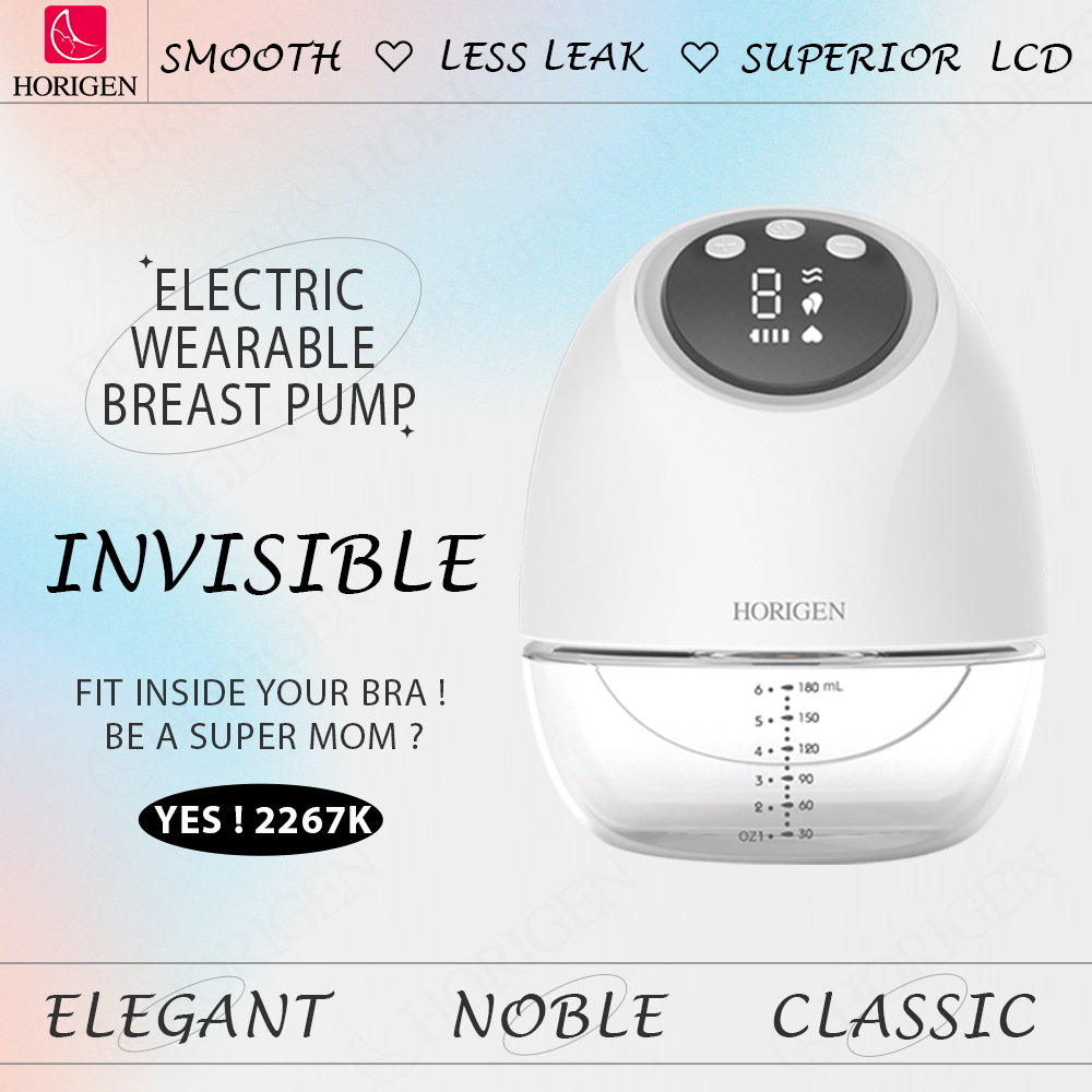 Horigen 2267K KW1 Electric Wearable Breast Pump LCD Panel 4 Modes 10 Suction Levels 180ml Bottle Hands Free USB Rechargeable